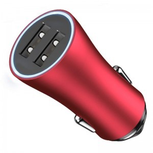 Baseus univerzális autós szivargyújtós töltő 2 USB aljzattal piros színben