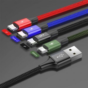 Baseus 4in1 gyorstöltő kábel szett 2 x Type-C 3.5A nylon harisnyázott piros/kék/zöld/fekete