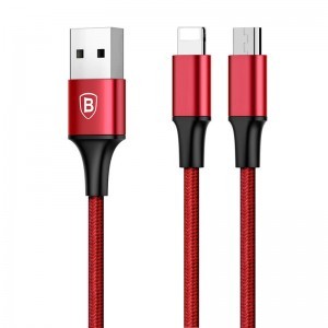 Baseus Rapid 2in1 micro USB/ Lightning kábel 1,2 m 3A piros