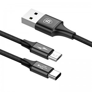 Baseus Rapid 2in1 USB Type-C/ Micro USB kábel 1,2 m 3A fekete (CAMT-ASU01)
