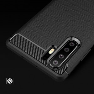 iPaky Slim Carbon Fiber flexibilis TPU tok Huawei P30 Lite fekete