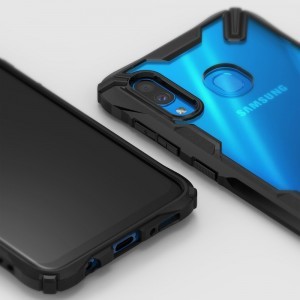 Samsung A30 tok Ringke Fusion X PC TPU kerettel kék színben