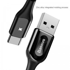 Baseus X-type USB-Type C kábel fény visszajelzéssel 3A/1m fekete
