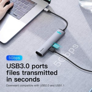 Baseus HUB Type-C - PD HDMI USB 3.0 LAN átalakító szürke (CAHUB-J0G)