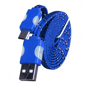 Micro USB harisnyázott kábel LED világítással 1m kék