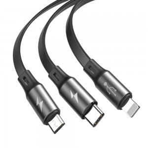 Baseus Fabric USB HUB Lightning/ micro-USB/ USB Type-C csatlakozókkal 3.5A 1,2 m szürke