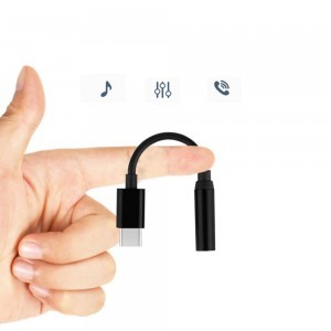 USB Type-C - 3.5 mm Jack audio átalakító adapter fekete színben