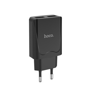 Hoco hálózati, USB fali töltő adapter 2xUSB csatlakozóval 2,1A fekete