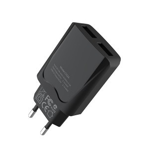 Hoco hálózati, USB fali töltő adapter 2xUSB csatlakozóval 2,1A fekete