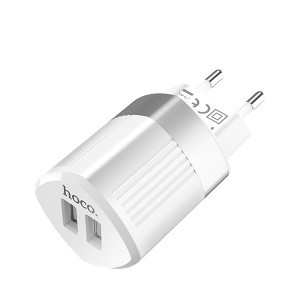 Hoco hálózati, USB fali töltő adapter 2xUSB csatlakozóval 2,4A fehér