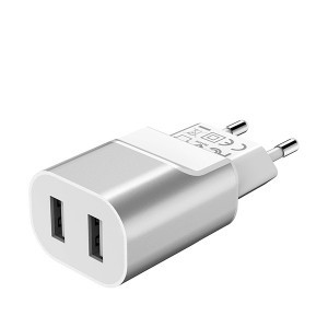 Hoco hálózati, USB fali töltő adapter 2xUSB csatlakozóval 2,1A ezüst