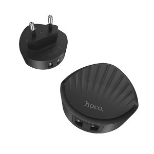 Hoco C67A hálózati, USB fali töltő adapter 2xUSB csatlakozóval 2,4A fekete
