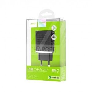 Hoco hálózati, USB fali töltő adapter QC 3.0 1xUSB fekete