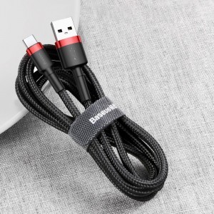 Baseus Cafule Nylon harisnyázott USB/USB-Type C kábel QC3.0 2A 3m fekete
