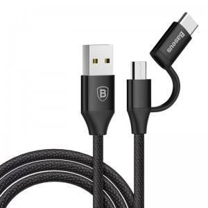 Baseus Yiven Nylon harisnyázott USB-Type C/ Micro USB kábel 1m fekete