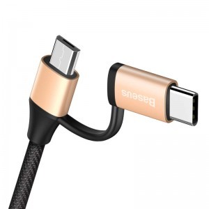 Baseus Yiven Nylon harisnyázott USB-Type C/ Micro USB kábel 1m arany