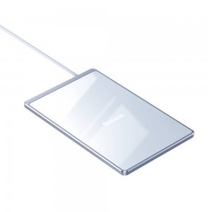 Baseus Ultra-thin vezeték nélküli Qi gyorstöltő 15W 100Cm USB kábellel fehér/ezüst (WX01B-S2)