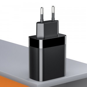 Baseus Mirror Lake Travel hálózati USB töltő adapter digitális kijelzővel gyorstöltő 2x USB 3.0 18W fekete (CCJMHA-A01)