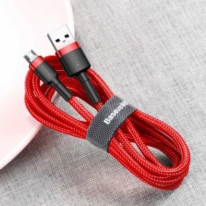 Baseus Cafule Nylon harisnyázott USB/Micro USB kábel QC3.0 1.5A 2m fekete/piros-7