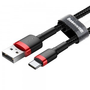 Baseus Cafule Nylon harisnyázott USB/USB-Type C kábel QC3.0 2A 1m fekete/piros