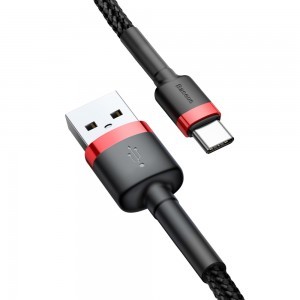 Baseus Cafule Nylon harisnyázott USB/USB-Type C kábel QC3.0 2A 1m fekete/piros