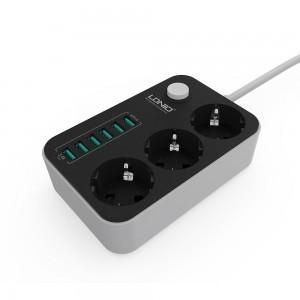 Hálózati elosztó 3x aljzat/ 6x USB porttal fekete (SE3631) LDNIO 3.4 antisztatikus 1.6m-1