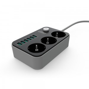 Hálózati elosztó 3x aljzat/ 6x USB porttal fekete (SE3631) LDNIO 3.4 antisztatikus 1.6m-2
