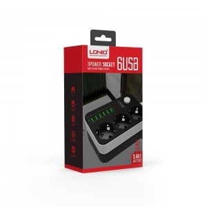 Hálózati elosztó 3x aljzat/ 6x USB porttal fekete (SE3631) LDNIO 3.4 antisztatikus 1.6m-4