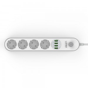 LDNIO 3.4A hálózati elosztó 4x aljzat/ 4x USB -s fehér, elosztó usb-vel, hosszabbító (SE4432)
