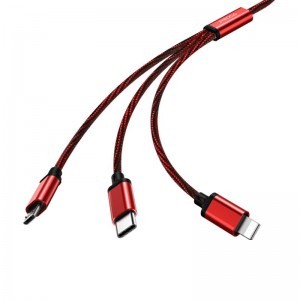 PRODA Agile 3in1 USB/Micro-USB/USB-C kábel 2.8A 1m piros