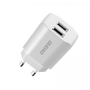 Dudao 2x USB univerzális hálózati töltőadapter 5V/2.4A fehér, USB fali töltő