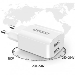 Dudao 2x USB univerzális hálózati töltőadapter 5V/2.4A fehér, USB fali töltő
