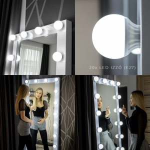 Hollywood tükör (HW-DC117-17) álló sminkes tükör fehér 20db LED izzóval, sminktükör-5