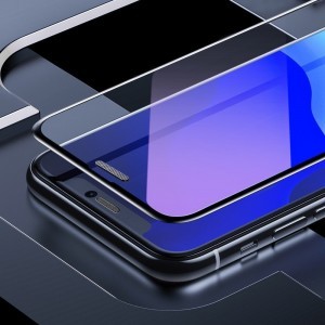 Baseus 2x ívelt kijelzővédő 9H Anti-Blue Light üvegfólia kerettel iPhone 11/XR fekete