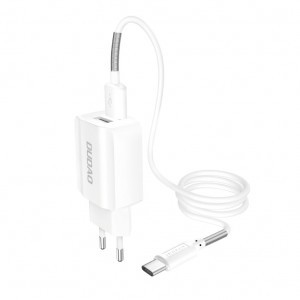 Dudao 2x USB hálózati töltő adapter 5V/2.4A + USB Type C kábel fehér