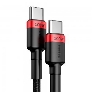 Baseus Cafule Nylon harisnyázott USB-Type C/USB-Type C kábel PD2.0 100W 20V 5A 2 m fekete/piros