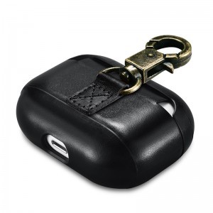 Icarer fokozott védelmet biztosító valódi bőr Airpods Pro 1/2 tok kulcstartóval fekete