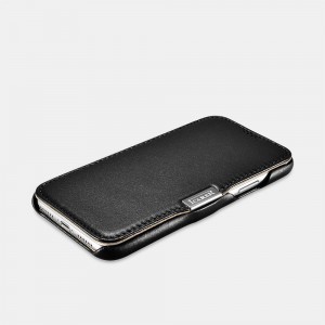 Icarer Luxury valódi bőr fliptok iPhone XR mágneses zárral fekete (RIXR04-BK)