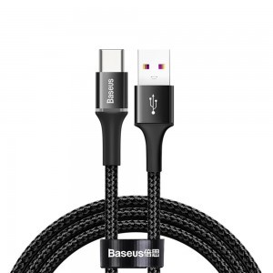 Baseus Halo nylon harisnyázott USB/USB - C kábel 5A 40W 1m fekete