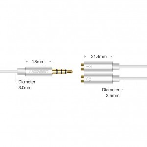 Ugreen AUX 3.5mm-es mini jack elosztó adapterkábel mikrofon bemenettel, 20cm ezüst (30619)-1