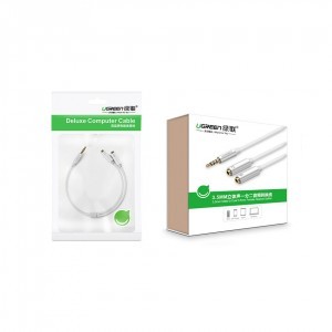 Ugreen AUX 3.5mm-es mini jack elosztó adapterkábel mikrofon bemenettel, 20cm ezüst (30619)-2