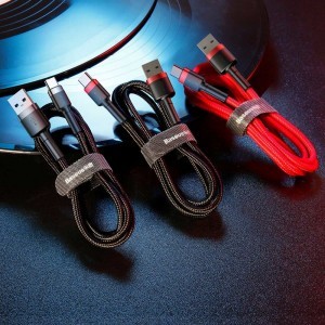 Baseus Cafule Nylon harisnyázott USB/USB-Type C kábel QC3.0 2A 2m fekete/piros (CATKLF-C91)
