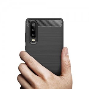 Huawei P30 Carbon mintájú TPU tok fekete