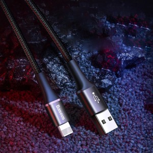 Baseus Halo nylon harisnyázott USB/Lightning kábel 2.4A/0.5m fekete (CALGH-A01)
