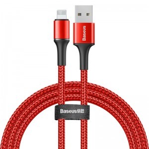Baseus Halo nylon harisnyázott USB/Lightning kábel 2.4A/1m piros (CALGH-B09)