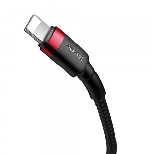 Baseus Cafule Nylon harisnyázott USB-Type C PD/ Lightning kábel 18W QC3.0 1m fekete/piros (CATLKLF-91)