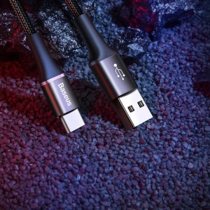 Baseus Halo nylon harisnyázott USB/Lightning kábel 2A/3m fekete (CALGH-E01)