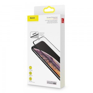 iPhone 11 Pro/ iPhone XS/ iPhone X fekete Baseus 2x ívelt kijelzővédő 9H üvegfólia kerettel (SGAPIPH58-WD01)