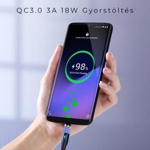 BeeGeek AM60 USB kábel 1M 3A 18W QC 3.0 gyorstöltés USB-C, Type-C mágneses fejjel, 1m fekete-3