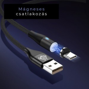 BeeGeek AM60 USB kábel 1M 3A 18W QC 3.0 gyorstöltés USB-C, Type-C mágneses fejjel, 1m fekete-2